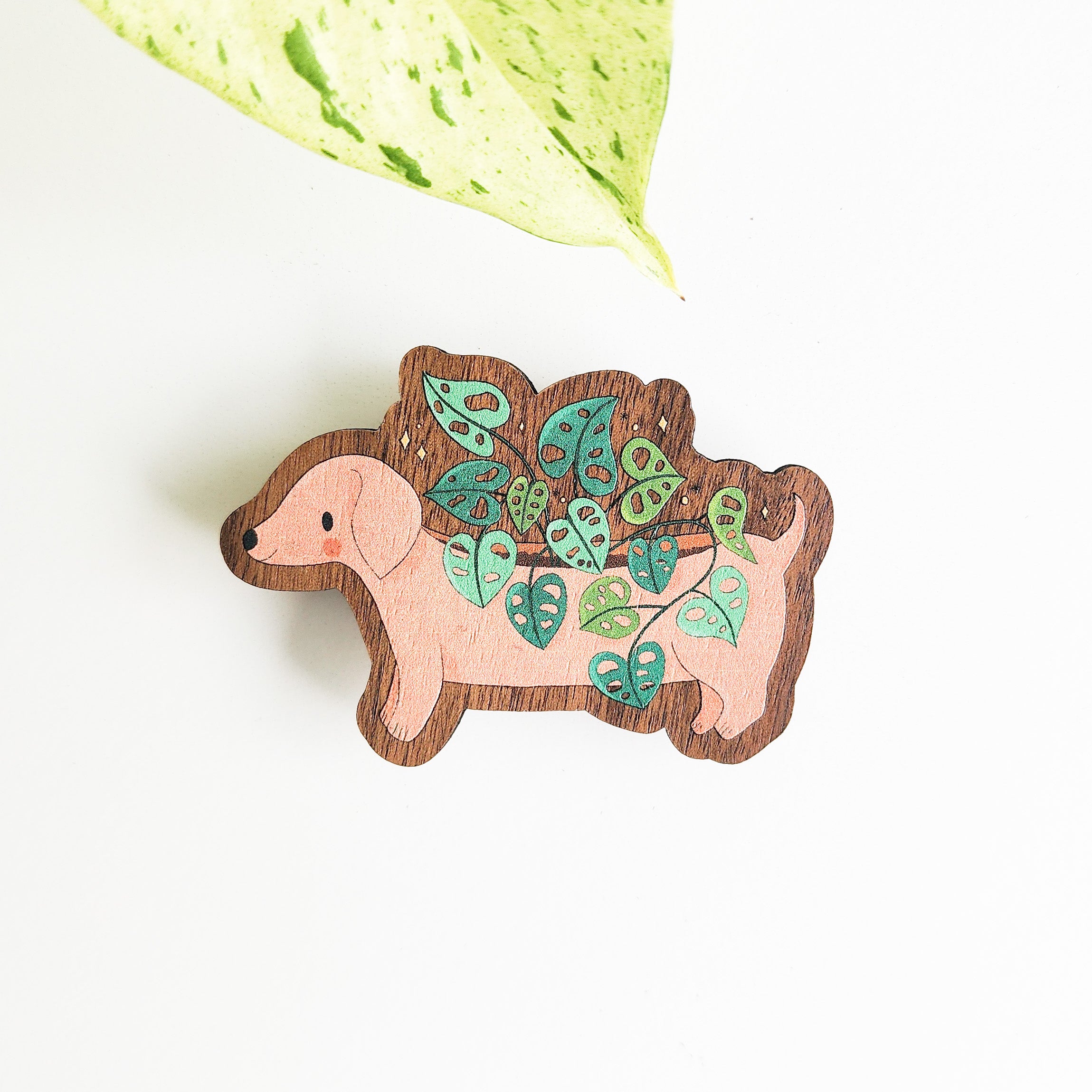 dachshund planter magnet on a white background