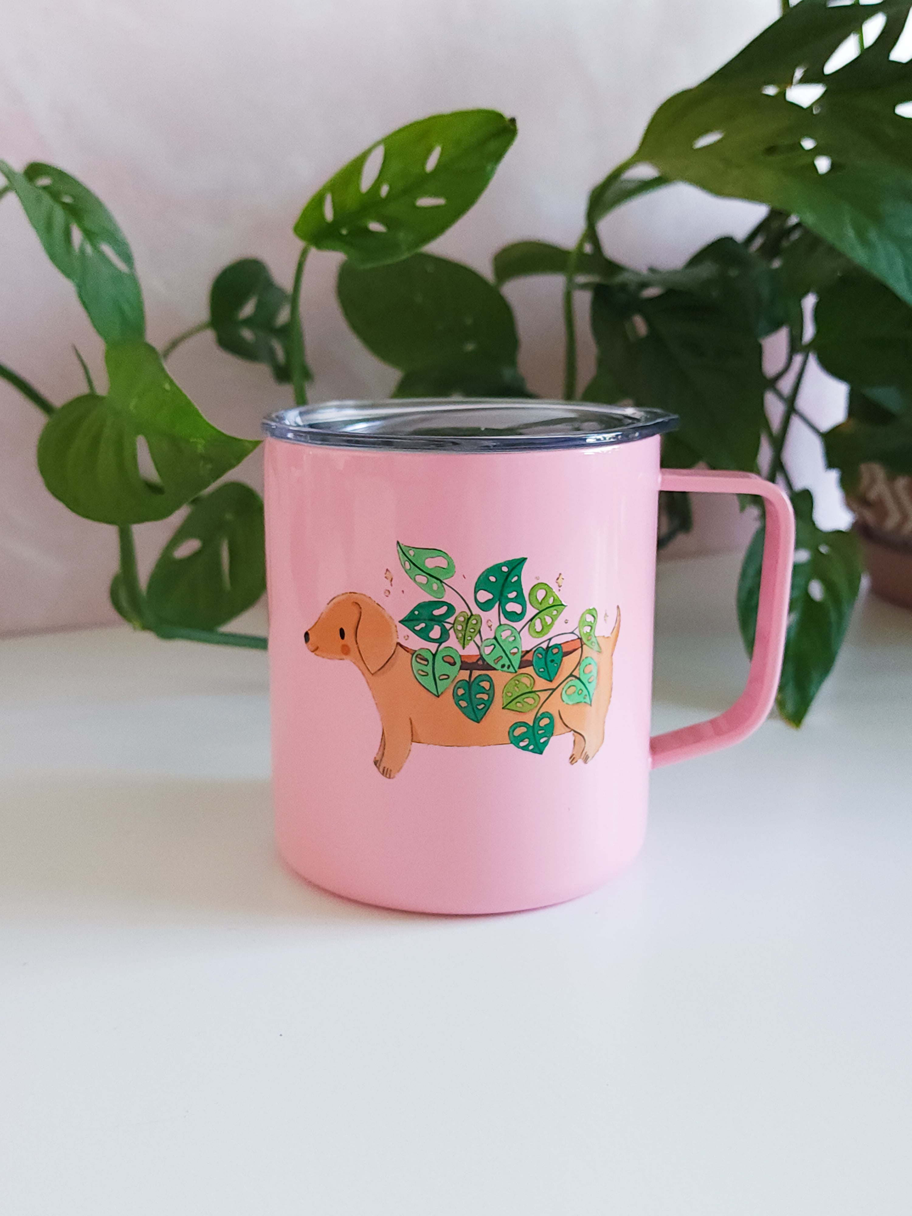 pink dachshund travel coffee mug