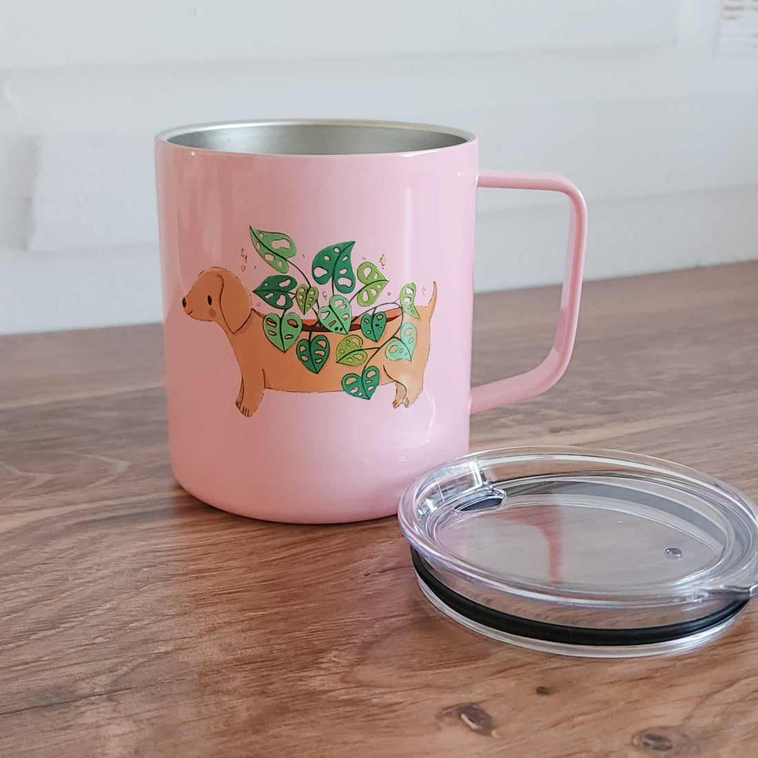 pink dachshund travel coffee mug