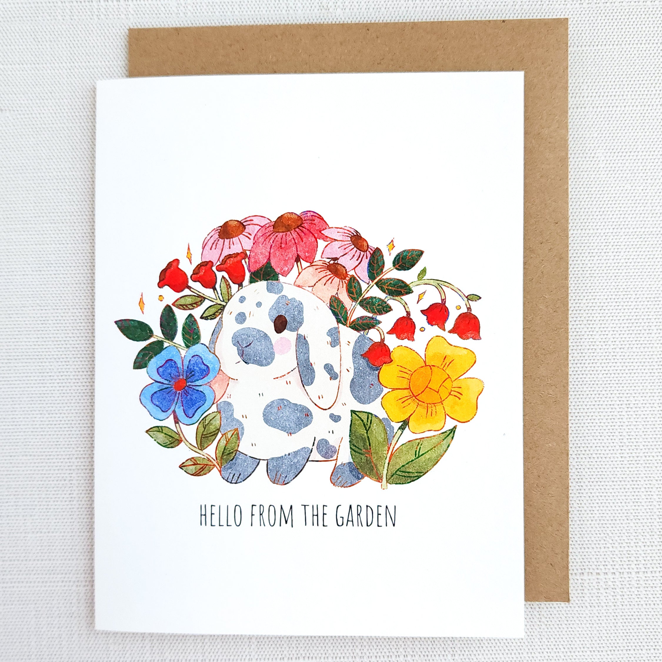 Greeting card with floral bunny design and &