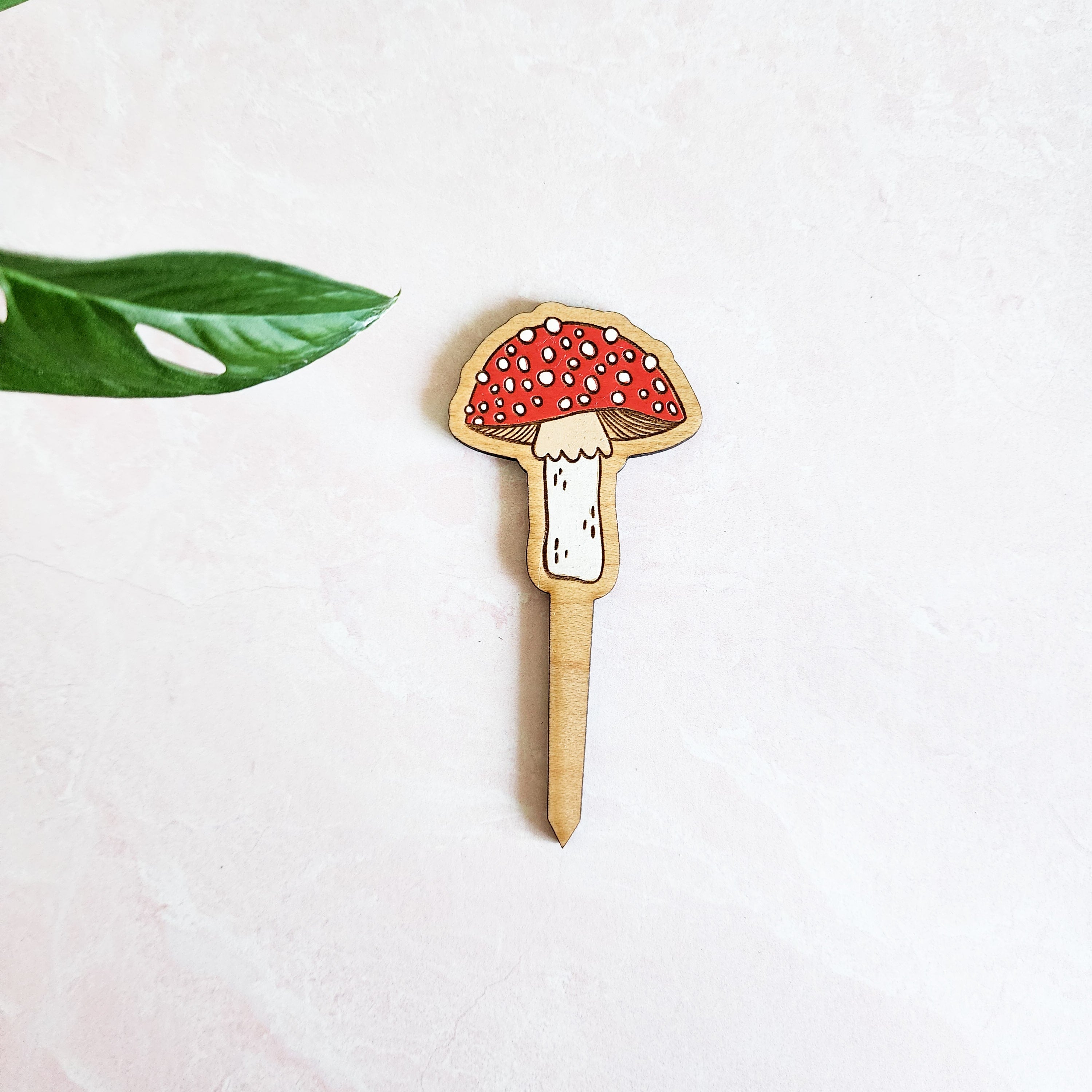 mushroom plant pick on a pink background