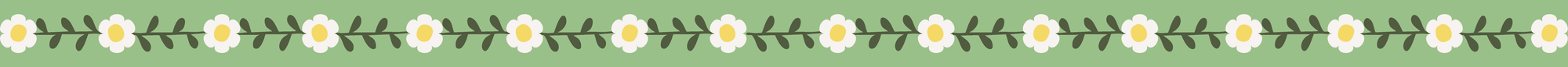 image of hand drawn daisies and leaves running across a green background