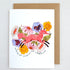 Greeting card with a fox and flowers on a white background