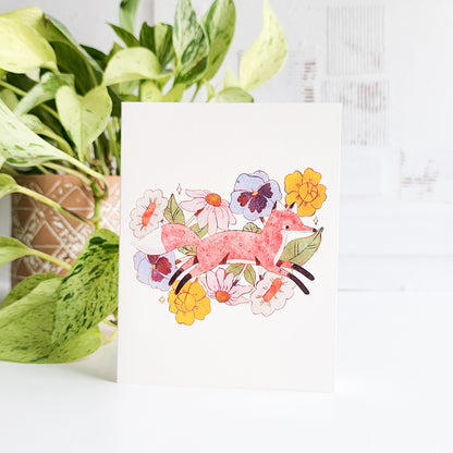 Card with a fox and floral design on a white background