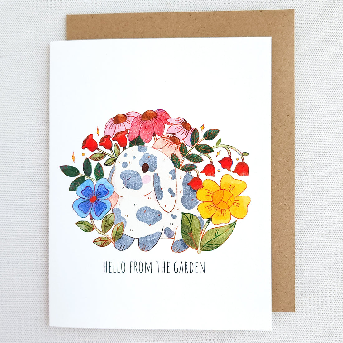 Greeting card with floral bunny design and &