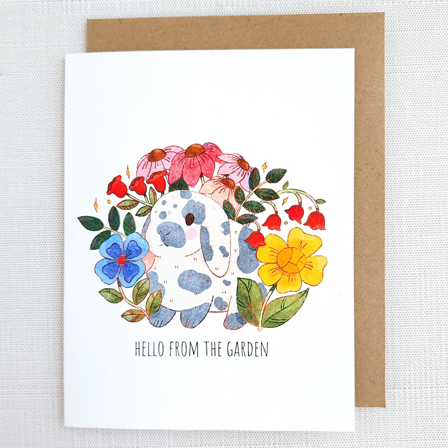Greeting card with floral bunny design and &