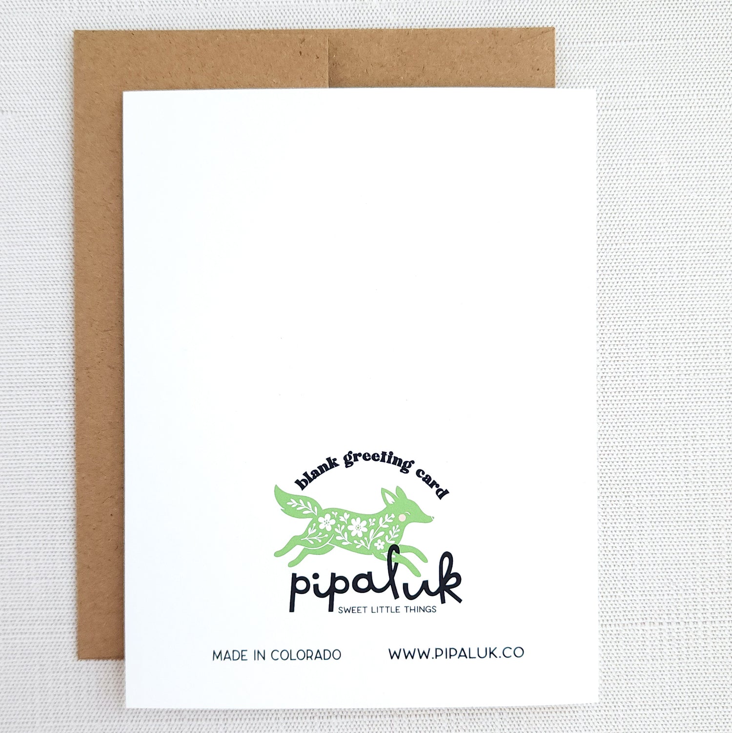 Greeting card with green fox illustration and &