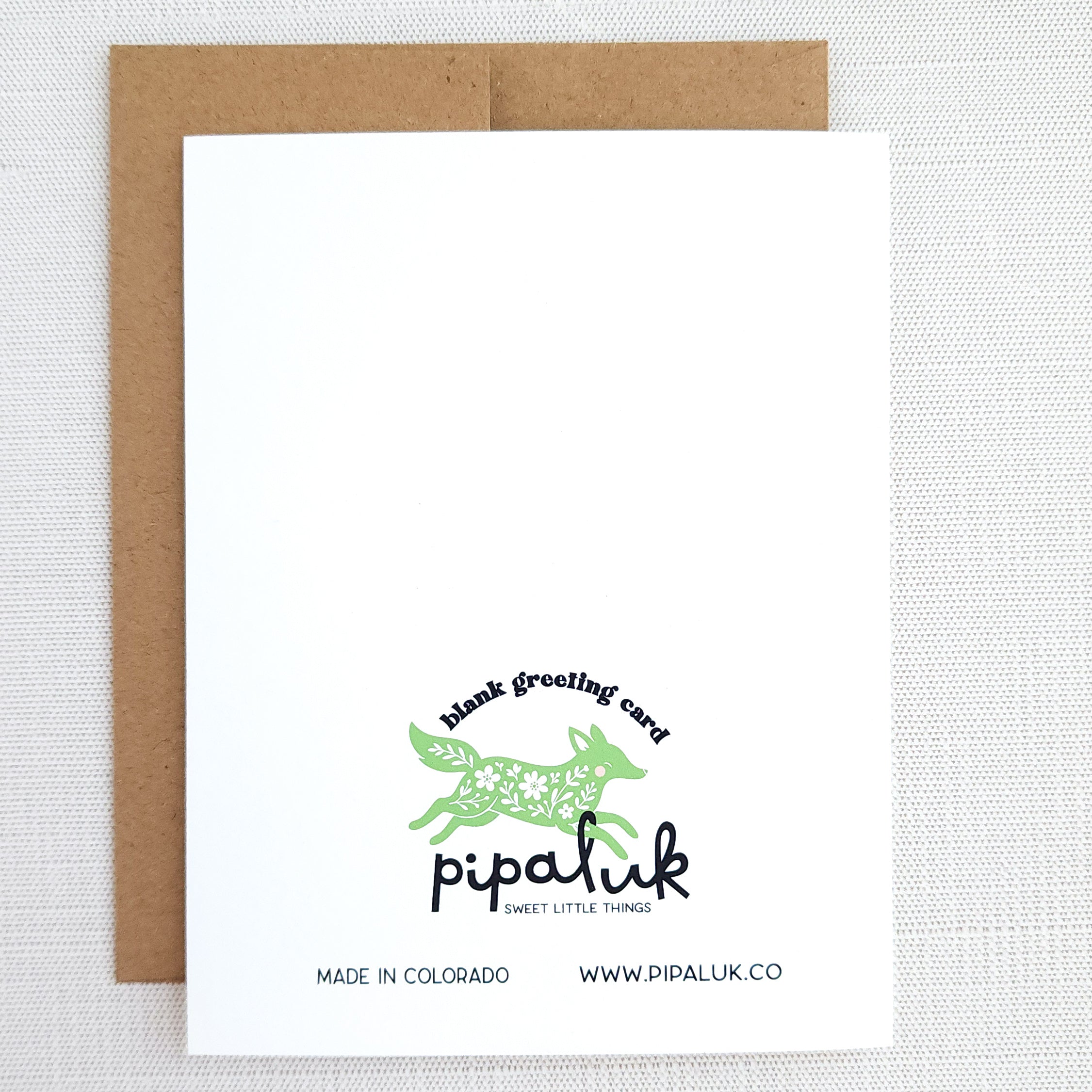 Greeting card with green fox illustration and &