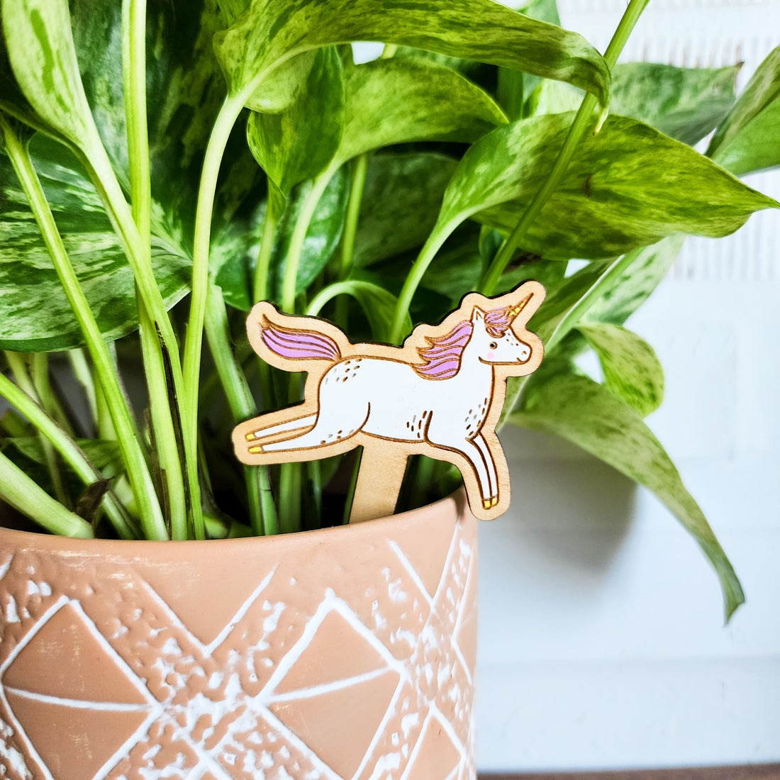unicorn plant pick in a plant